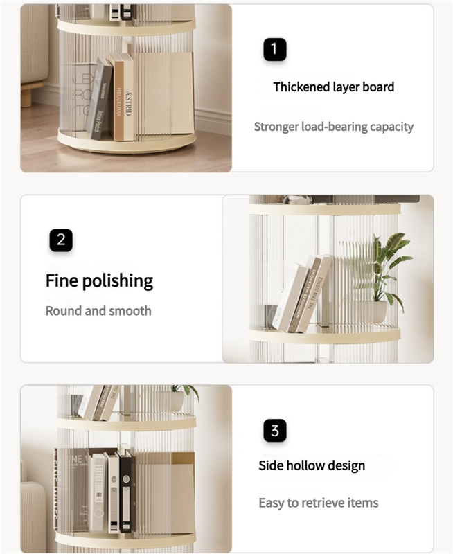 Rotating storage bookshelf square four layers- Cream White Multi-Layer Storage Rack, 36x36x135.5cm (ABS?)