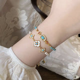 2PCS Vintage Layered Pearl Bracelet Set | Elegant Zircon Flower Charm Gold Plated Stackable Bracelets Jewelry Gift - 45-Degree Angle