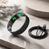 Smart Ring Size 11 (Black) – Frosted Black Wellness Tracker with Heart Rate, Blood Oxygen, Sleep, Steps and Mood Monitoring, IP68 Waterproof USB Magnetic Charging Ring - Front View