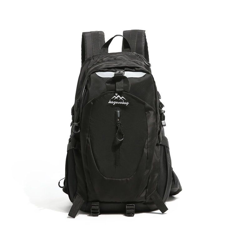 Black Outdoor Hiking Backpack - Lightweight Nylon Travel Daypack with Multi Pocket Storage, Water Resistant Design, Breathable Back Support for Trekking Camping Cycling Adventures