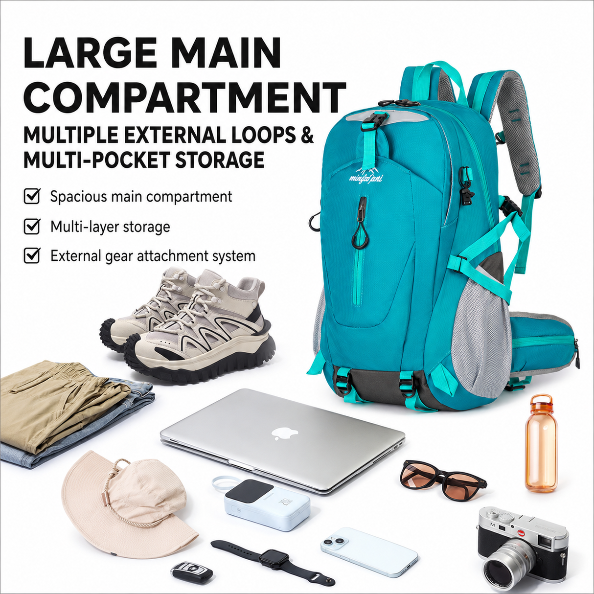 Rose Red Outdoor Hiking Backpack - Lightweight Nylon Travel Daypack with Multi Pocket Storage, Water Resistant Design, Breathable Back Support for Trekking Camping Cycling Adventures