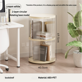 Rotating circular bookshelf 2 layers- Cream White Multi-Layer Storage Rack, 40.5x40.5x69.5cm (ABS?) - Front View