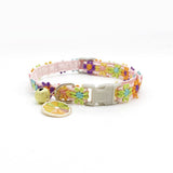 Floral Lace Pet Collar with Bell and Charm (Orange version)- Adjustable Polyester Cat Collar for Small Dogs and Cats, Colourful Embroidered Neck Collar, Cute Puppy Kitten Accessory, 18-30cm - Top-Down View