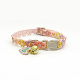 Floral Lace Pet Collar with Bell and Charm (Heart-shaped design)- Adjustable Polyester Cat Collar for Small Dogs and Cats, Colourful Embroidered Neck Collar, Cute Puppy Kitten Accessory, 18-30cm