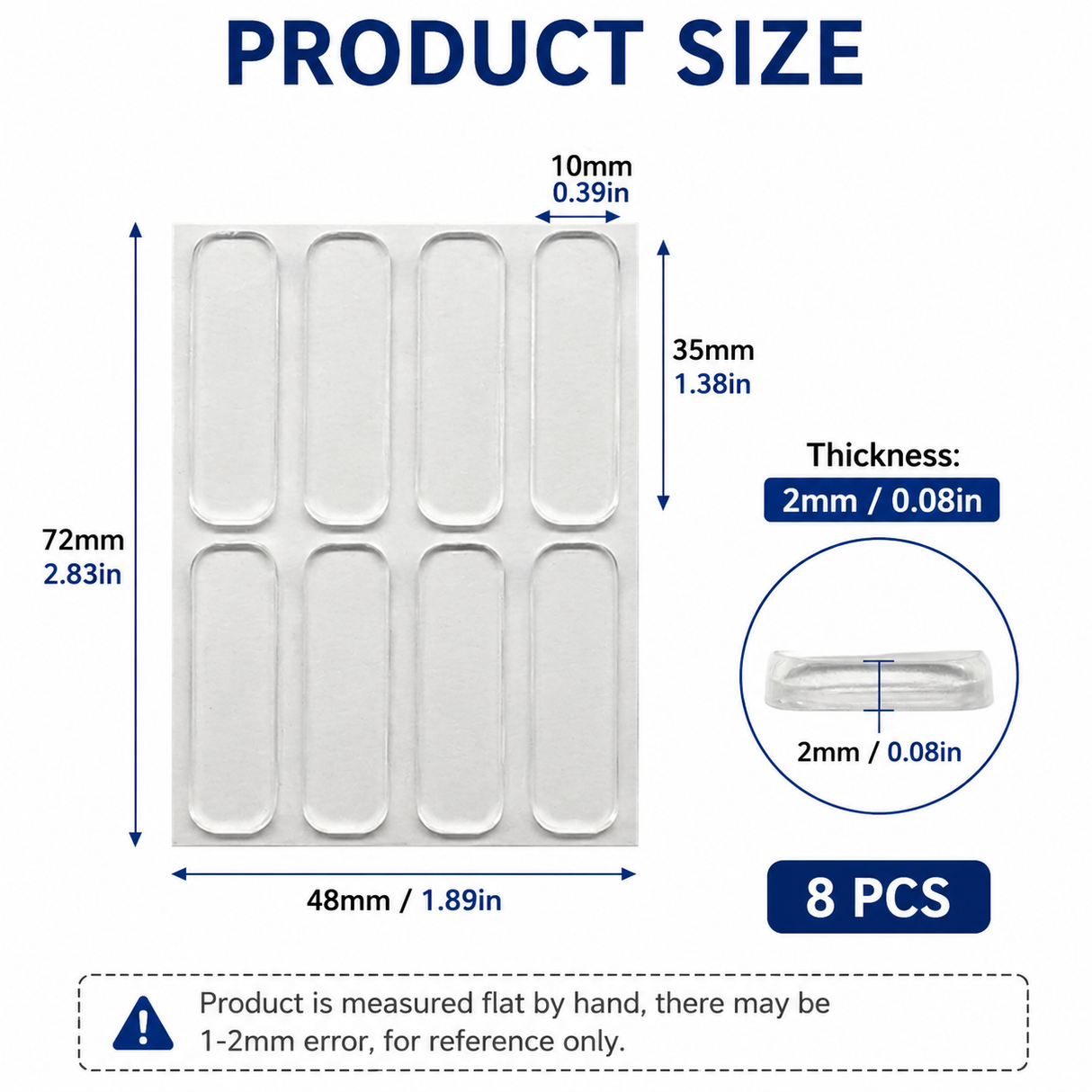 Clear Silicone Door Handle Bumper Strips 8 Pack Long Strip Self Adhesive Anti Collision Pads for Doors Cabinets Refrigerators 35 x 10 x 2 mm