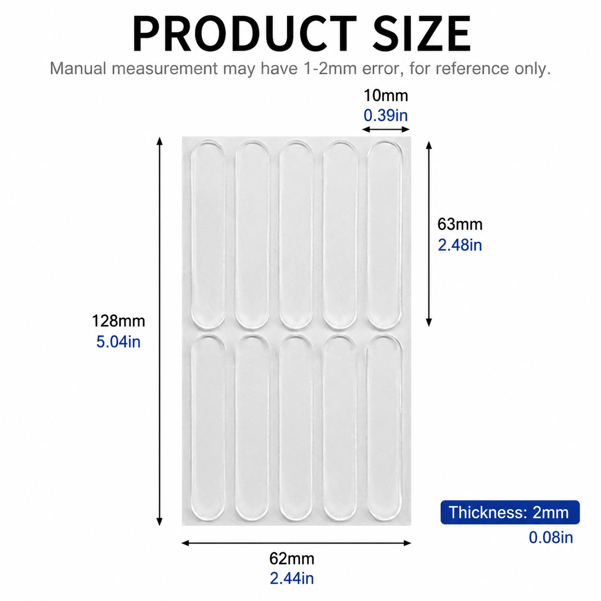 Clear Silicone Door Handle Bumper Strips 10 Pack Long Strip Self Adhesive Anti Collision Pads for Doors Cabinets Refrigerators 63 x 10 x 2 mm
