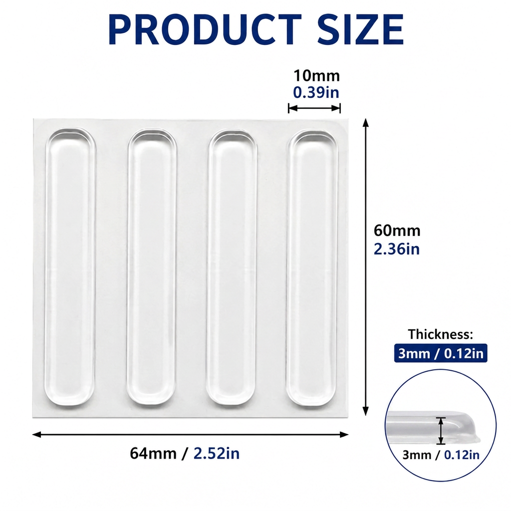 Clear Silicone Door Handle Bumper Strips 4 Pack Long Strip Self Adhesive Anti Collision Pads for Doors Cabinets Refrigerators 60 x 10 x 3 mm