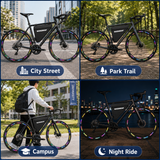 Black Bike Triangle Frame Bag with 20 Pieces Reflective Wheel Stickers Set for Mountain Road Cycling Storage and Visibility Accessories - Top-Down View