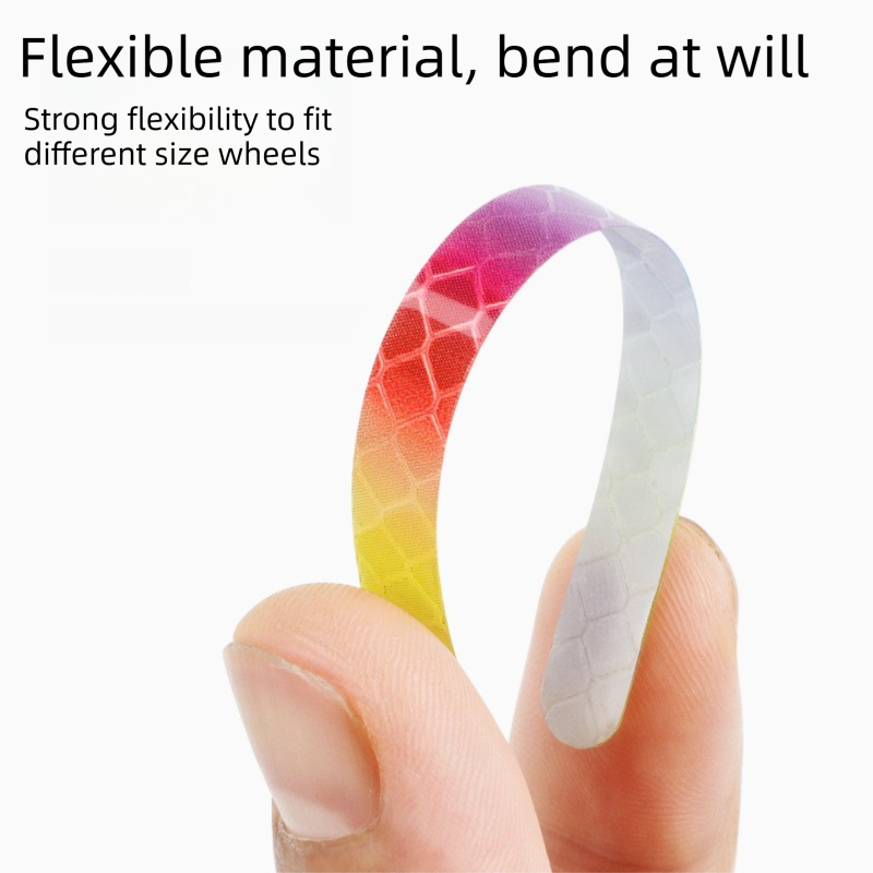 Rainbow Reflective Wheel Stickers - 20 Piece Long Strip Sticker Sheet for Bicycle Bike Rim Decoration, Motorcycle and E-Bike Accessories