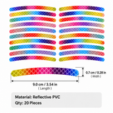 Rainbow Reflective Wheel Stickers - 20 Piece Long Strip Sticker Sheet for Bicycle Bike Rim Decoration, Motorcycle and E-Bike Accessories