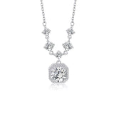 Square Halo Pendant Necklace and Stud Earrings Jewellery Set - 2 Piece Silver-Tone Crystal Look Gift Set - Top-Down View