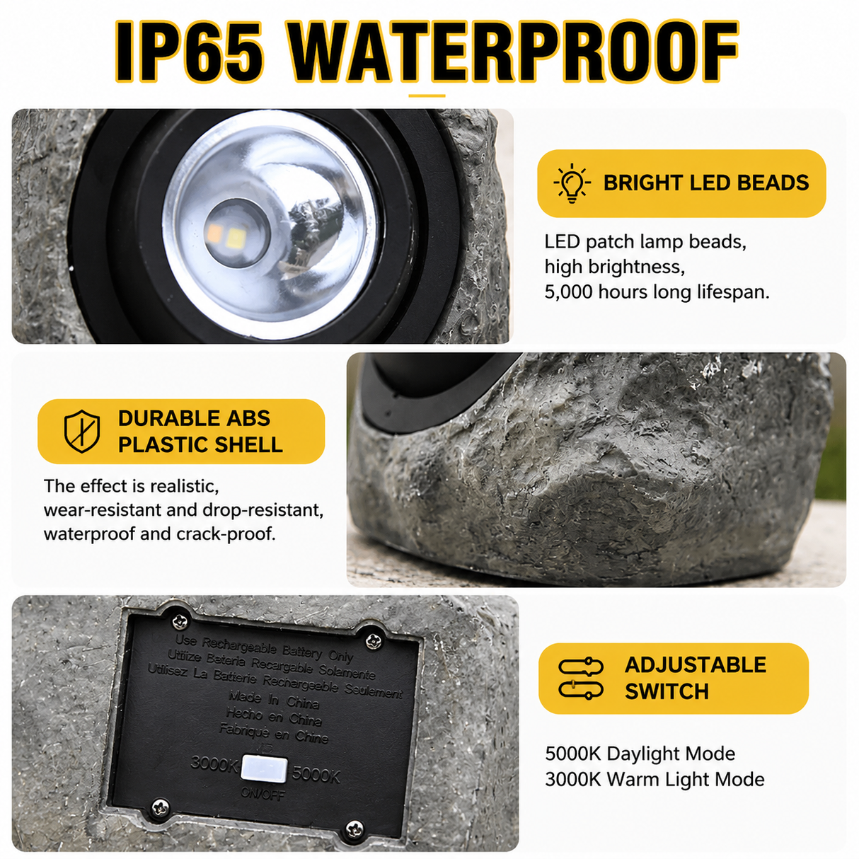 Solar Rock Garden Light - Outdoor LED Landscape Light with Solar Panel, Waterproof Stone Effect Lamp