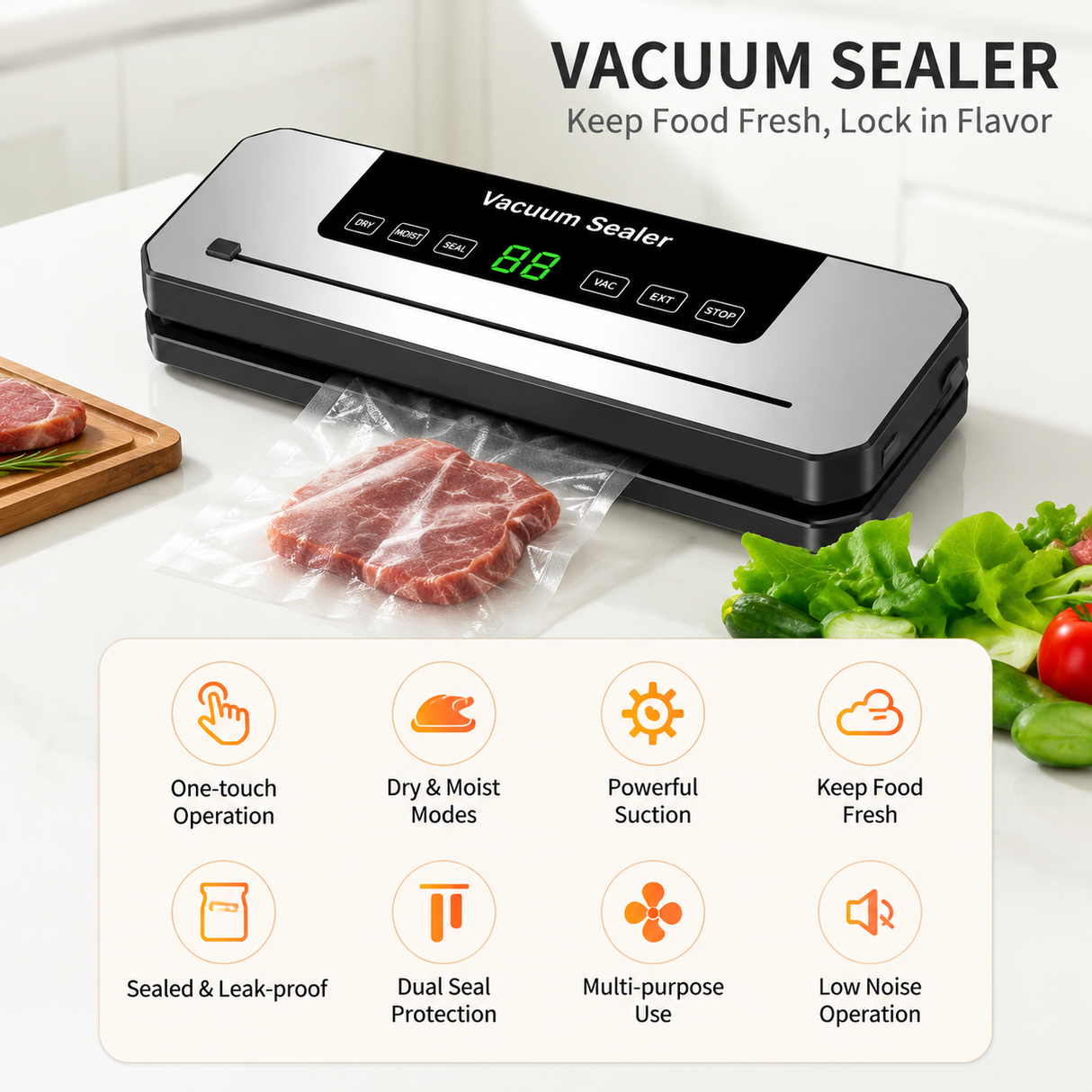 Automatic Vacuum Sealer Machine - Dry and Moist Food Sealing System 300mm Seal Width for Kitchen Food Storage
