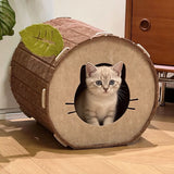 Tree Hollow Felt Cat Cave Cat Bed - Cozy Enclosed Sleeping and Resting Space for Indoor Cats - Front View