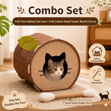 Felt Cat Cave Bed with Catnip Stick Toy 2 Piece Set - Leaf Shaped Cat House Tunnel Bed with Interactive Cat Toy - Front View