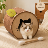 Felt Cat Cave Bed with Catnip Stick Toy 2 Piece Set - Leaf Shaped Cat House Tunnel Bed with Interactive Cat Toy - Side View