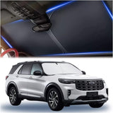 Car Windshield Sun Shade, Foldable Memory Metal Frame with Hook and Loop Strips, Front Window Protection - Front View
