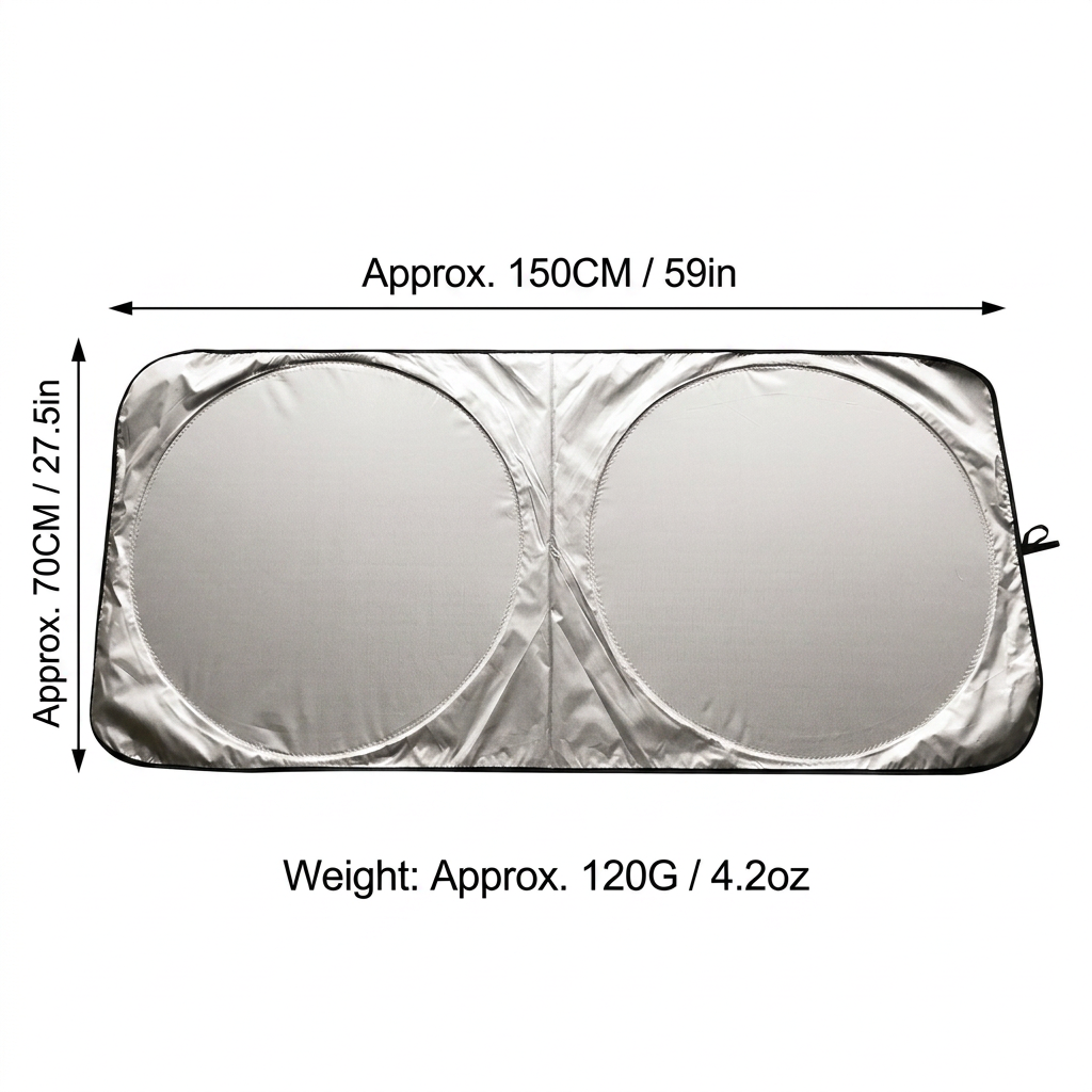 Car Windshield Sun Shade, Foldable Memory Metal Frame with Hook and Loop Strips, Front Window Protection