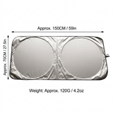 Car Windshield Sun Shade, Foldable Memory Metal Frame with Hook and Loop Strips, Front Window Protection