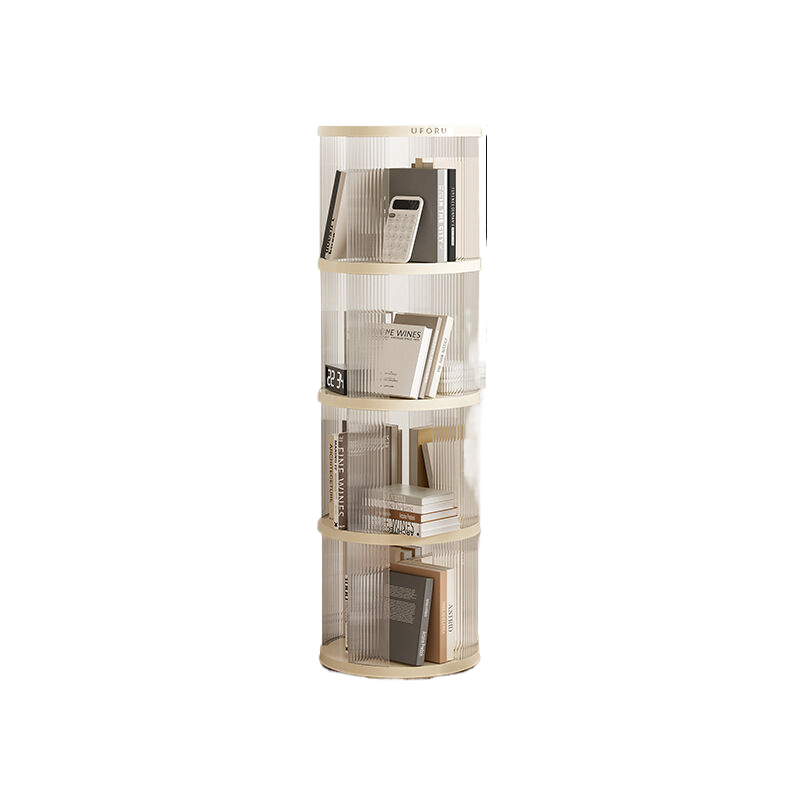 Rotating circular bookshelf with four layers- Cream White Multi-Layer Storage Rack, 40.5x40.5x135.5cm (ABS?)