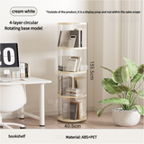 Rotating circular bookshelf with four layers- Cream White Multi-Layer Storage Rack, 40.5x40.5x135.5cm (ABS?) - Front View