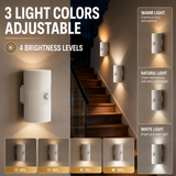 2-Pack Black and White Rechargeable Magnetic Dual Direction Wall Lamp - Widely Triple Sensing, 15s Automatic Timing & Constant On Mode, 3 Colours and 4 Brightness Levels for Hallways and Bedrooms - Top-Down View