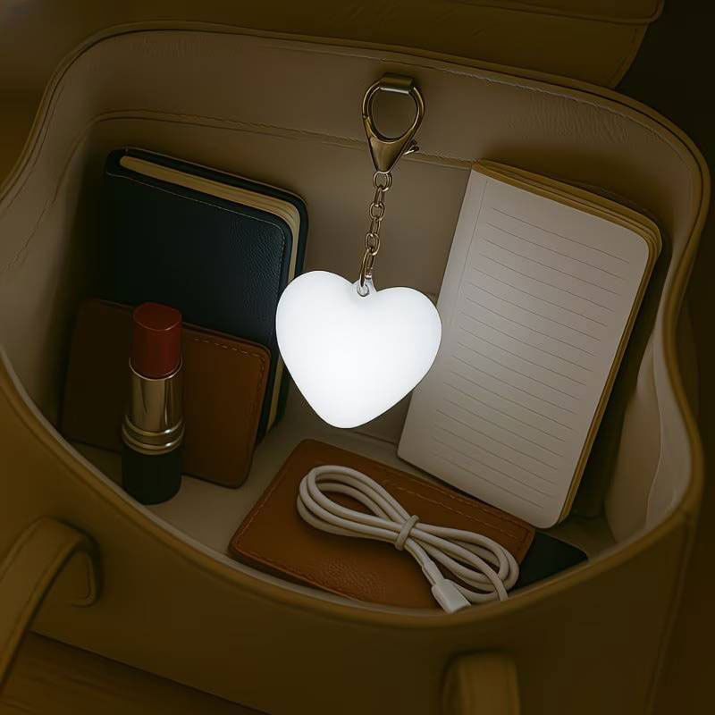 2 Pack Heart Shape Touch Night Light Keychain - Mini White Light Bag Charms with USB Charging, Lightweight LED Backpack Accessories