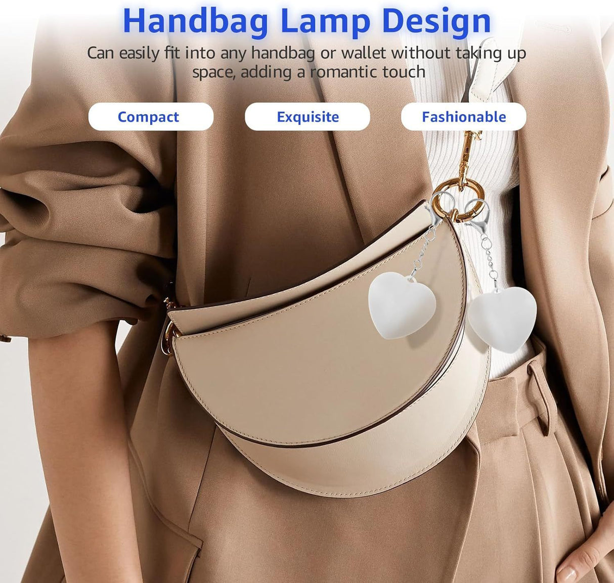 2 Pack Round Shape Touch Night Light Keychain - Mini White Light Bag Charms with USB Charging, Lightweight LED Backpack Accessories
