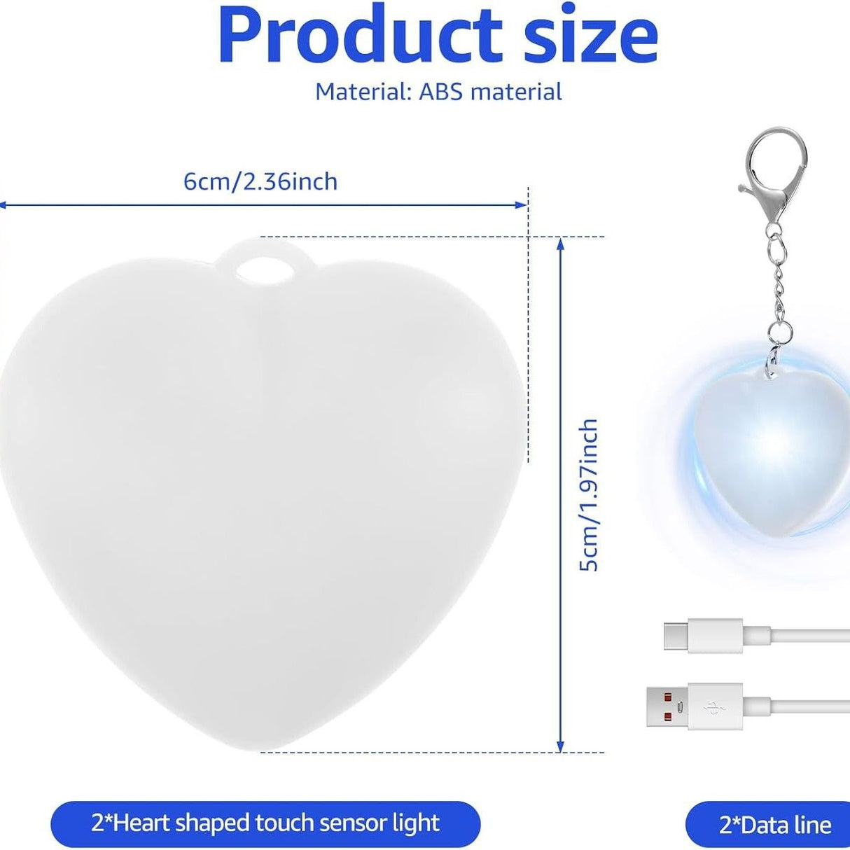 2 Pack Round Shape Touch Night Light Keychain - Mini White Light Bag Charms with USB Charging, Lightweight LED Backpack Accessories