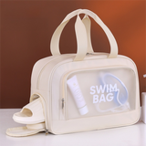 Beige Durable Waterproof Swim Bag with Shoe Compartment & Wet Dry Separation, High-Capacity Travel Tote Bag for Swimming Gym and Beach Trips, 37 x 14.5 x 24cm