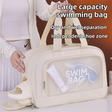 Beige Durable Waterproof Swim Bag with Shoe Compartment & Wet Dry Separation, High-Capacity Travel Tote Bag for Swimming Gym and Beach Trips, 37 x 14.5 x 24cm