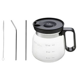 16Oz Mini Brewing Glass Coffee Mug Set with Leakproof Travel Lid, Ergonomic Handle and 2 Reusable Metal Straws for Camping Office and Home, Coffee Lovers' Top Choice - Front View