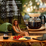 16Oz Mini Brewing Glass Coffee Mug Set with Leakproof Travel Lid, Ergonomic Handle and 2 Reusable Metal Straws for Camping Office and Home, Coffee Lovers' Top Choice - Close-Up Angle