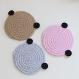 4PCS Yellow Cute Bear Woven Cotton Coasters, 12cm Dia Durable Heat Resistant Trivets Set for Drink Cup Dishes and Pot - Top-Down View
