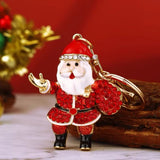 5PCS Rhinestone Enamel Christmas Santa Claus Keychain - Zinc Alloy Bag Charm Pendant Accessories for Christmas Gifts & DIY Deco
