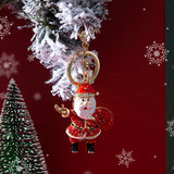 5PCS Rhinestone Enamel Christmas Santa Claus Keychain - Zinc Alloy Bag Charm Pendant Accessories for Christmas Gifts & DIY Deco