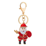 5PCS Rhinestone Enamel Christmas Santa Claus Keychain - Zinc Alloy Bag Charm Pendant Accessories for Christmas Gifts & DIY Deco - Side View