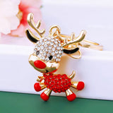 2PCS Rhinestone Enamel Christmas Reindeer Keychain - Zinc Alloy Cute Bag Charm Pendant Accessories for Christmas Gifts & DIY Deco