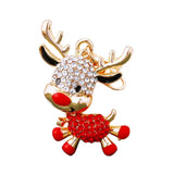 2PCS Rhinestone Enamel Christmas Reindeer Keychain - Zinc Alloy Cute Bag Charm Pendant Accessories for Christmas Gifts & DIY Deco - Front View