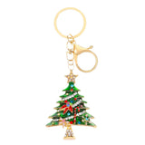 2PCS Rhinestone Enamel Christmas Tree Keychain - Durable Zinc Alloy Bag Charm Pendant Accessories for Christmas Gifts & DIY Deco - Front View