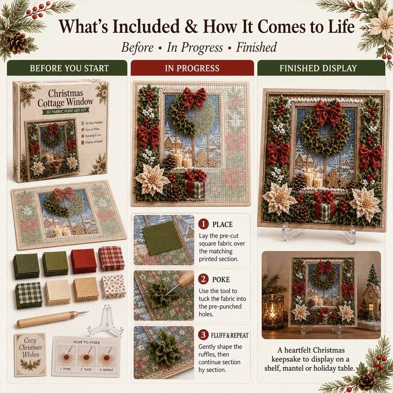 Peaceful Dove 3D Fabric Poke Art Kit - 20 x 20cm No Sew DIY Craft Set with Pre Cut Fabric and Poking Tool, Christmas Handmade Decor and Gift Activity