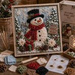 Christmas Snowman 3D Fabric Poke Art Kit - 20 x 20cm No Sew DIY Craft Set with Pre Cut Fabric and Poking Tool, Christmas Handmade Decor and Gift Activity