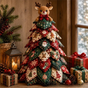 Elk Themed DIY Fabric Quilted Christmas Tree Kit for Handmade Layered Festive Tabletop Tree, Christmas Home Decor and Holiday Craft Gift