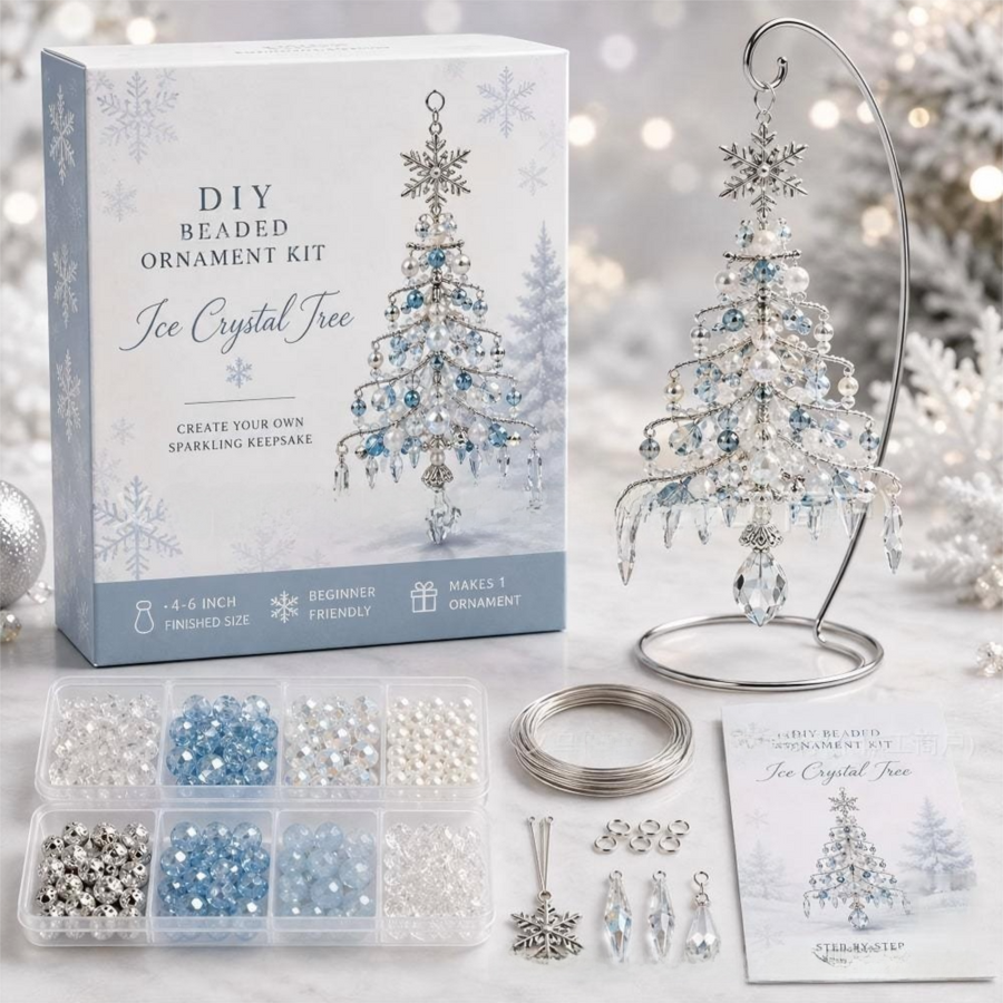 DIY Christmas Tree Beaded Ornament Kit - Ice Crystal Christmas Tree Handmade Bead Craft Hanging Decoration for Gift Making and Holiday Decor