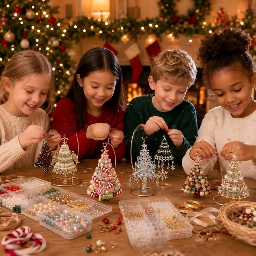 DIY Christmas Tree Beaded Ornament Kit - Ice Crystal Christmas Tree Handmade Bead Craft Hanging Decoration for Gift Making and Holiday Decor