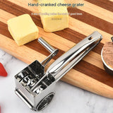 Stainless Steel Hand Crank Cheese Grater（Flat-blade planer+3-4 hole planer+5-6 hole planer+7-8 hole planer+9-10 hole planer） - Rotary Drum Shredder for Cheese, Chocolate and Butter - Ergonomic Handle Kitchen Gadget for Home Cooking and Baking - Front View