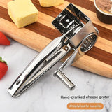Stainless Steel Hand Crank Cheese Grater（Flat-blade planer+3-4 hole planer+5-6 hole planer+7-8 hole planer+9-10 hole planer） - Rotary Drum Shredder for Cheese, Chocolate and Butter - Ergonomic Handle Kitchen Gadget for Home Cooking and Baking - Side View