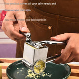 Stainless Steel Hand Crank Cheese Grater（Flat-blade planer+3-4 hole planer+5-6 hole planer+7-8 hole planer+9-10 hole planer） - Rotary Drum Shredder for Cheese, Chocolate and Butter - Ergonomic Handle Kitchen Gadget for Home Cooking and Baking