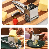 Stainless Steel Hand Crank Cheese Grater（Flat-blade planer+3-4 hole planer+5-6 hole planer+7-8 hole planer+9-10 hole planer） - Rotary Drum Shredder for Cheese, Chocolate and Butter - Ergonomic Handle Kitchen Gadget for Home Cooking and Baking - Rear View