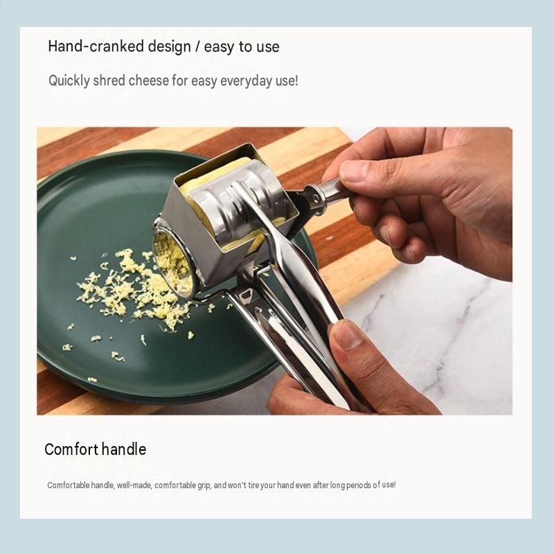 Stainless Steel Hand Crank Cheese Grater（Flat-blade planer+3-4 hole planer+5-6 hole planer+7-8 hole planer+9-10 hole planer） - Rotary Drum Shredder for Cheese, Chocolate and Butter - Ergonomic Handle Kitchen Gadget for Home Cooking and Baking